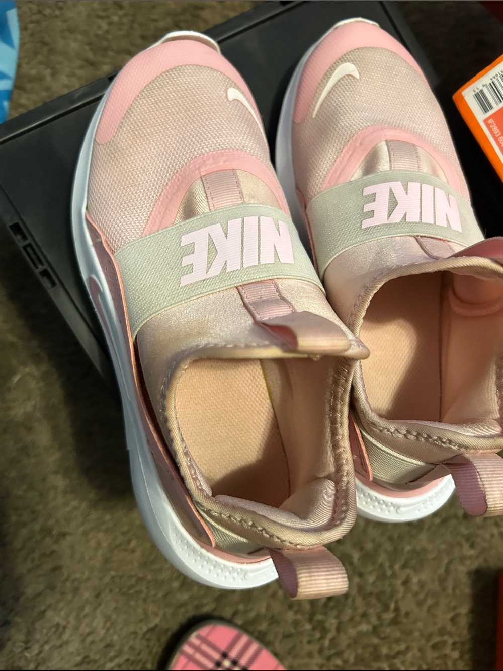 Nike Kids Pink and Light Gold Slip-On Sneakers